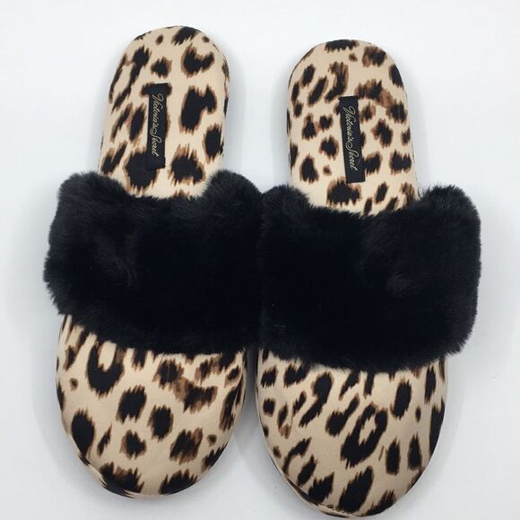 Victoria’s Secret leopard printed faux fur trim foam slipper Sz Small - Picture 8 of 8